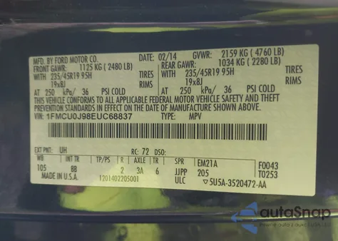 2014 Ford Escape Titanium из США, поврежденный, VIN 1FMCU0J98EUC68837